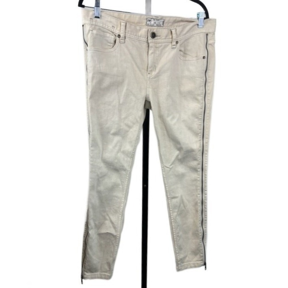 Free People Cream Zipper Sides Ankle Skinny Denim Jeans Pants‎ Women's Size 31